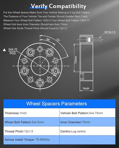 ECCPP 2PCS 1 inch Wheel Adapters Change Bolt Pattern from 5x4.75 to 5x4.5 12x1.5 Studs Fit for 1990-2005 for GMC Jimmy| 1982-2002 for Chevrolet Camaro -Only Work with 5x4.5 Wheels in Saudi Arabia