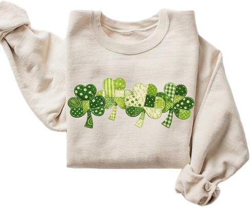 Green Shamrock Patchwork St Patrick’s Day Sweatshirt Irish Clover Design in Kuwait