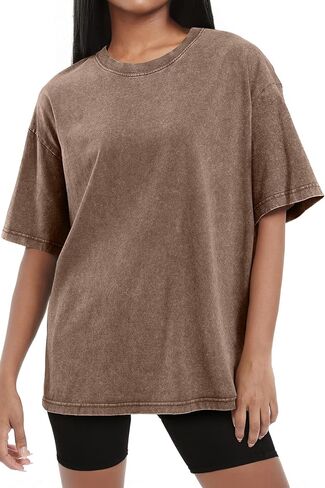 SHEWIN Oversized Wash Out Fabric Tee Shirts Trendy Cotton Tops Casual Work Tshirt 2026 in Saudi Arabia