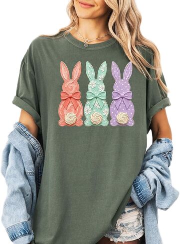 Comfort Colors Pastel Bunny Trio T-Shirt Easter Spring Graphic Tee in Kuwait