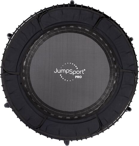 ترامبولين للياقة البدنية الاحترافي من JumpSport PRO مع سطح ارتداد آمن مقاس 99 سم، وأرجل مقوسة ثابتة، وحبال مطاطية قابلة للتعديل، باللون الأسود in Kuwait