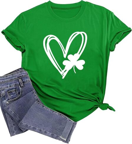 Saint Patrick's Day Shirts Women Funny Shamrock Graphic Print Irish T Shirt Spring Casual Short Sleeve Crew Neck Tee Tops in Kuwait
