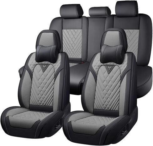 Car Seat Covers for Volkswagen Atlas 2018-2026, Premium Nappa Leather Waterproof & Anti-Slip, Full Coverage Customized fit Volkswagen Atlas Seat Covers Full Set (5 Seats Standard,Black-White) in Kuwait