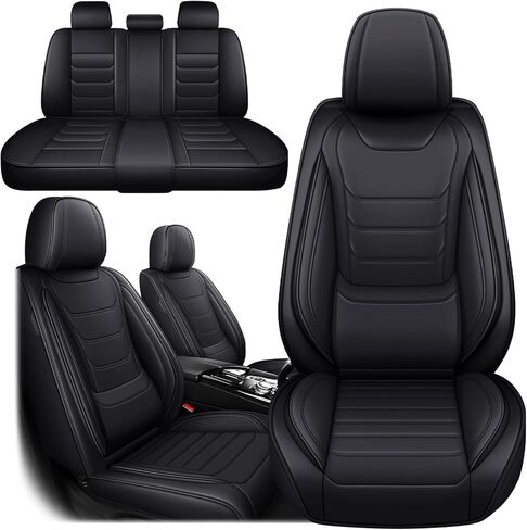 Nappa Leather Seat Covers Full Set for Toyota Tundra 2000-2025, 5 Seats Waterproof & Tear-Resistant Car Seat Cover Inside Zipper Design and Reserved Opening Holes(Luxury Full Set/Black) in Saudi Arabia