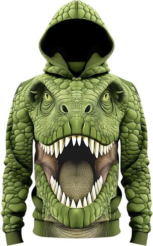 Men Hoodie 3D Printed Sweatshirt Polyester Dinosaur Tyrannosaurus Halloween Green Lightweight in Saudi Arabia