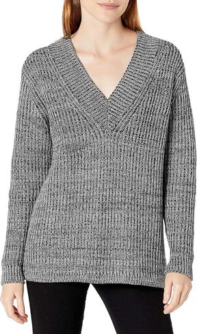 Cable Stitch Women's Chunky Knit Marled V-Neck Sweater - Long Sleeve Oversized Shaker Fisherman Stitch Cotton Pullover Top in Saudi Arabia