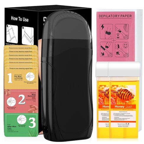 Roll On Waxing Kit, Depilatory Roll On Wax Warmer for Hair Removal with 2 Rose Cartridges Refill 10 Wax-removing Wipes and 100pcs Wax Strips, At Home Waxing Kit for Women and Men in Saudi Arabia