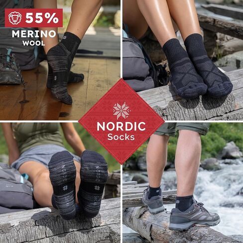 جوارب NORDIC من صوف ميرينو خفيفة الوزن للمشي لمسافات طويلة للرجال والنساء، 5 قطع منخفضة القطع للجنسين، مضادة للبثور، ماصة للرطوبة in Kuwait