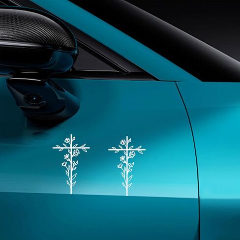 Cross & Floral Car Sticker Decal, Christian Vehicle Window Sticker, Vinyl Waterproof Automotive Bumper Decal, Religious Flower Sign Auto Decoration Accessories for Truck, SUV (1PC) in Saudi Arabia