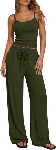 Trendy Queen Women's 2 Piece Lounge Set Spring Outfits - Camisole Top & Wide Leg Pants in Saudi Arabia
