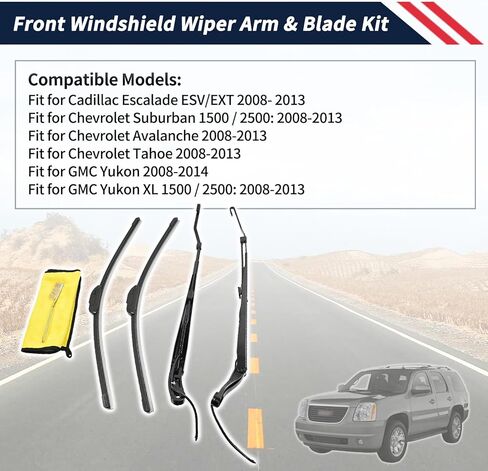 1 Pair Front Windshield Wiper Arm & 22" Blade Kit 22917501 25879116 22917502 20788071 25879117 Fit For Cadillac Escalade, For Chevrolet Suburban/Avalanche/Tahoe,For GMC Yukon 2008-2013 in Saudi Arabia