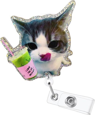 بكرة شارة قطة لطيفة، حامل شارة تعريف مضحكة قابلة للسحب مع مشبك، حامل شارة ماتشا للقطط للممرضة RN CNA LPN المعلم والطالب والطبيب in Kuwait