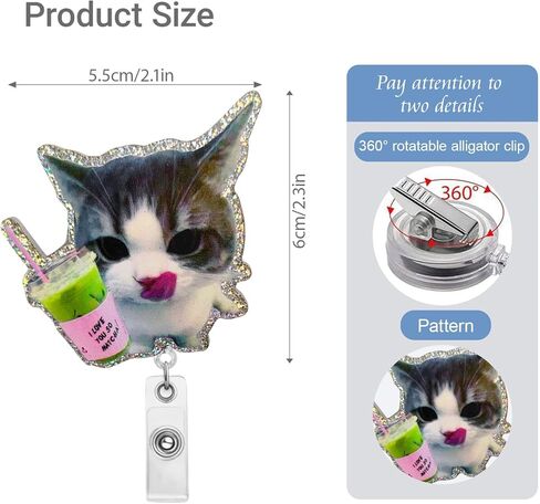بكرة شارة قطة لطيفة، حامل شارة تعريف مضحكة قابلة للسحب مع مشبك، حامل شارة ماتشا للقطط للممرضة RN CNA LPN المعلم والطالب والطبيب in Kuwait