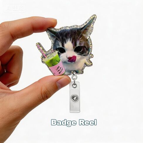 بكرة شارة قطة لطيفة، حامل شارة تعريف مضحكة قابلة للسحب مع مشبك، حامل شارة ماتشا للقطط للممرضة RN CNA LPN المعلم والطالب والطبيب in Kuwait