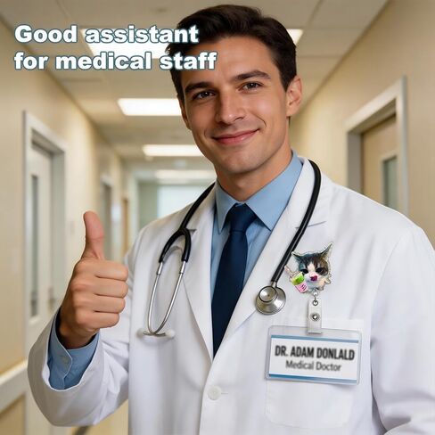 بكرة شارة قطة لطيفة، حامل شارة تعريف مضحكة قابلة للسحب مع مشبك، حامل شارة ماتشا للقطط للممرضة RN CNA LPN المعلم والطالب والطبيب in Kuwait