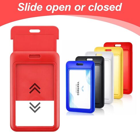 5 PCS Sliding Badge Holder, Sliding Id Badge Holder with Clear Window Vertical Hard Plastic Sleeve Secures Work Id Key Card Credit Cards, Id-Holder Protector for Lanyard Nurses Teachers Students in Saudi Arabia