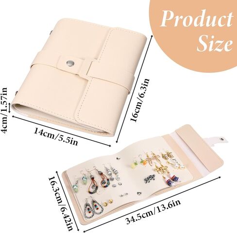 حقيبة سفر على شكل حلق مسمار، منظم كتب المجوهرات مع تصميم كتاب قابل للطي، حقيبة تخزين منظم أقراط جلدية محمولة من جلد البولي يوريثان للنساء والفتيات، بيج in Kuwait