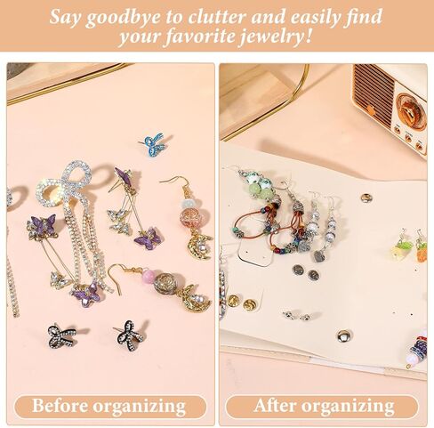 حقيبة سفر على شكل حلق مسمار، منظم كتب المجوهرات مع تصميم كتاب قابل للطي، حقيبة تخزين منظم أقراط جلدية محمولة من جلد البولي يوريثان للنساء والفتيات، بيج in Kuwait