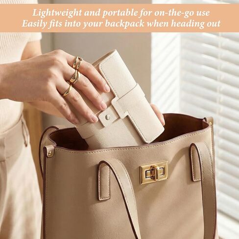 حقيبة سفر على شكل حلق مسمار، منظم كتب المجوهرات مع تصميم كتاب قابل للطي، حقيبة تخزين منظم أقراط جلدية محمولة من جلد البولي يوريثان للنساء والفتيات، بيج in Kuwait