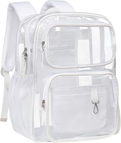 PACKISM Clear Backpack for School - 17 inch Large Heavy Duty Bookbag, Reinforced See Through PVC Transparent Backpack for Students Men Women, Light White (Age 12+) in Kuwait