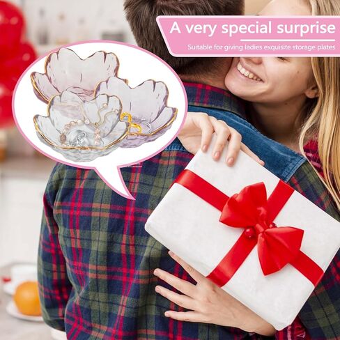 طبق مجوهرات زجاجي على شكل زهرة من 3 قطع من Huakaile، وعاء حلية لأقراط الخواتم، طبق صينية مجوهرات صغيرة مزخرفة هدية للزوجة والابنة (وردي أرجواني شفاف) in Saudi Arabia