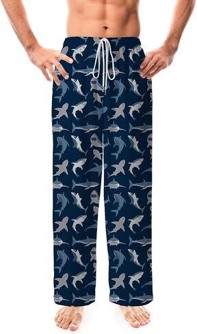 سروال بيجامة للرجال ناعم ومضحك مطبوع عليه سمكة قرش، سروال صالة خفيف الوزن، ملابس نوم مضحكة، قيعان Pj مع جيوب in Kuwait