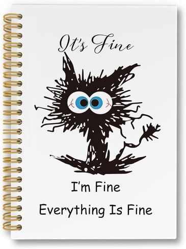It's Fine I'm Fine Everything Is Fine Spiral Notebook, Funny Black Cat Journaling Notebooks, Coworker Sarcastic Gifts College Ruled Spiral Notebook for School Office Supplies, 5.5x8.3in in Saudi Arabia
