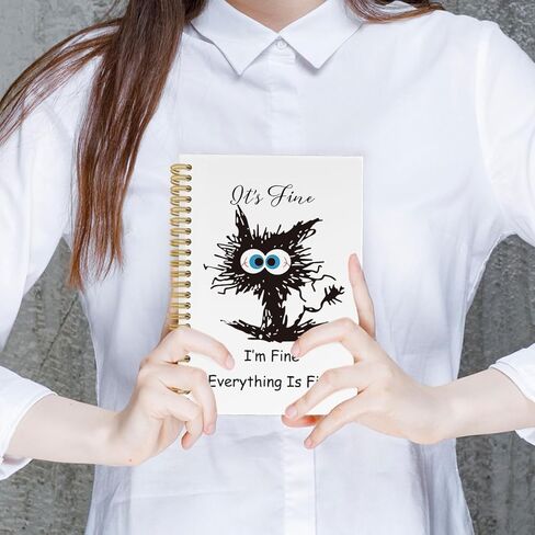 It's Fine I'm Fine Everything Is Fine Spiral Notebook, Funny Black Cat Journaling Notebooks, Coworker Sarcastic Gifts College Ruled Spiral Notebook for School Office Supplies, 5.5x8.3in in Saudi Arabia