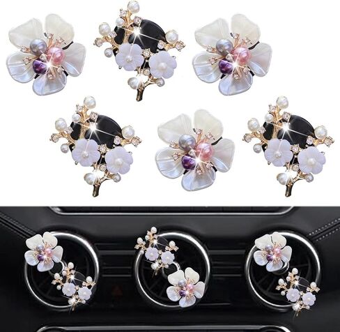 6 Pcs Bling Flower Air Vent Clips, Cute Daisy Cars Air Fresheners Vents Clips Car Diffuser Rhinestone Car sInterior Decoration Charm Diamond Cars Decor Bling Car Accessories for Women Girls in Saudi Arabia