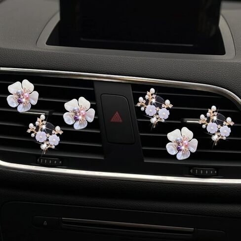6 Pcs Bling Flower Air Vent Clips, Cute Daisy Cars Air Fresheners Vents Clips Car Diffuser Rhinestone Car sInterior Decoration Charm Diamond Cars Decor Bling Car Accessories for Women Girls in Saudi Arabia