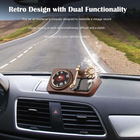 Solar Powered Rotating Record Player Car Air Freshener - Aromatherapy Diffuser for Car Interior Dashboard, Fragrant Accessories and Decoration, Ideal Music Lover Gifts in Kuwait