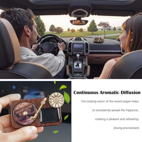 Solar Powered Rotating Record Player Car Air Freshener - Aromatherapy Diffuser for Car Interior Dashboard, Fragrant Accessories and Decoration, Ideal Music Lover Gifts in Kuwait