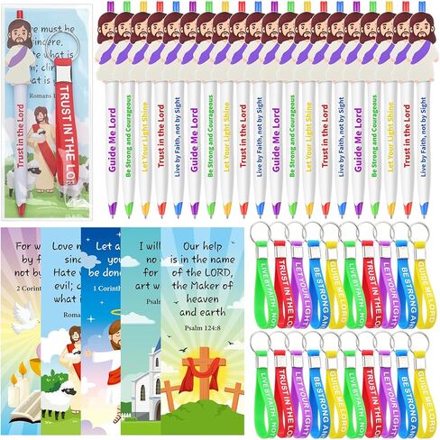 60 Pcs Christian Jesus Pens Bulk Religious Gift Set Cute Jesus Ballpoint Pens Bible Verse Inspirational Card Scripture Silicone Keychains for Back to School, Communion, Easter, Vbs, Sunday in Saudi Arabia
