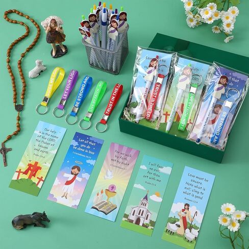 60 Pcs Christian Jesus Pens Bulk Religious Gift Set Cute Jesus Ballpoint Pens Bible Verse Inspirational Card Scripture Silicone Keychains for Back to School, Communion, Easter, Vbs, Sunday in Saudi Arabia