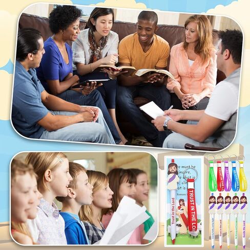 60 Pcs Christian Jesus Pens Bulk Religious Gift Set Cute Jesus Ballpoint Pens Bible Verse Inspirational Card Scripture Silicone Keychains for Back to School, Communion, Easter, Vbs, Sunday in Saudi Arabia