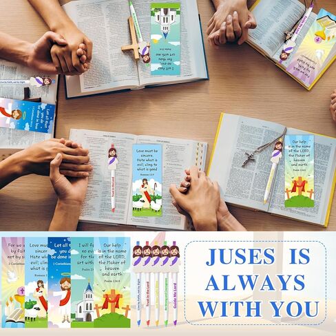 60 Pcs Christian Jesus Pens Bulk Religious Gift Set Cute Jesus Ballpoint Pens Bible Verse Inspirational Card Scripture Silicone Keychains for Back to School, Communion, Easter, Vbs, Sunday in Saudi Arabia