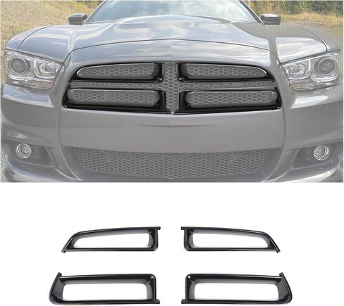 Front Grille Inserts Cover Compatible with Dodge Charger 2011-2014, ABS Grill Mesh Trim Decorative Accessories, Carbon Fiber in Saudi Arabia