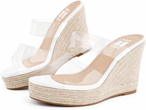 VARECOLA Women Slip On Espadrille Platform Wedge Sandals Slide Open Toe Clear High Heel Sandals in Kuwait