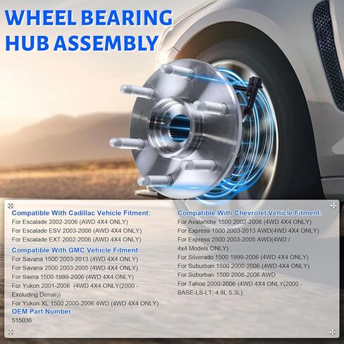 515036 مجموعة محور العجلة الأمامية مع 6 عروة ABS متوافقة مع شيفروليه تاهو 2000-2006، مناسبة لكاديلاك إسكاليد ESV 2003-2006، مناسبة لجي إم سي يوكون XL 1500 2000-2006 in Kuwait