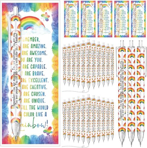 100 Set Inspirational 0.7 mm Rainbow Retractable Pencil Gifts for Students from Teacher Encouragement Affirmation Bookmark Cards Opp Bag Valentines Classroom Prize Awards for School in Saudi Arabia