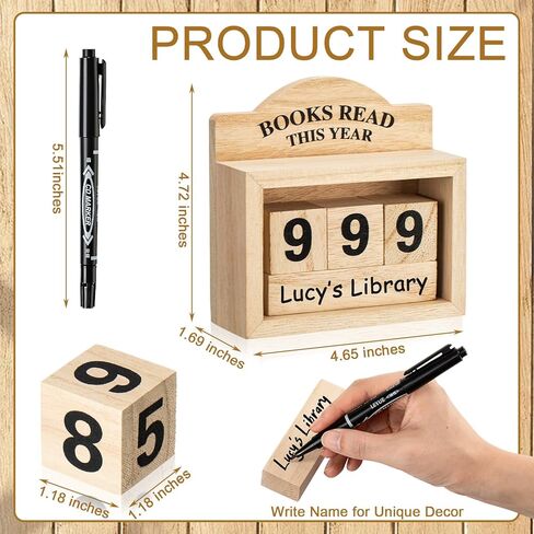 Yerliker Books Read This Year Counter Wooden Book Tracker with Marker Pen Bookshelf Decor Bookworm Gift for Readers Teachers Student Writers Library Lovers Reading Accessories in Saudi Arabia