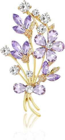 Purple Brooches for Women Vintage Flower Pin Elegant Brooch Pins for Ladies and Womens Sparkling Rhinestone Corsage for Mother Retro Floral Accessories in Kuwait