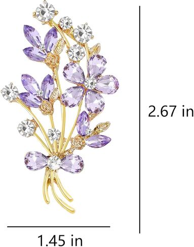 Purple Brooches for Women Vintage Flower Pin Elegant Brooch Pins for Ladies and Womens Sparkling Rhinestone Corsage for Mother Retro Floral Accessories in Kuwait