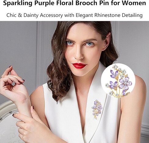 Purple Brooches for Women Vintage Flower Pin Elegant Brooch Pins for Ladies and Womens Sparkling Rhinestone Corsage for Mother Retro Floral Accessories in Kuwait
