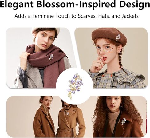Purple Brooches for Women Vintage Flower Pin Elegant Brooch Pins for Ladies and Womens Sparkling Rhinestone Corsage for Mother Retro Floral Accessories in Kuwait