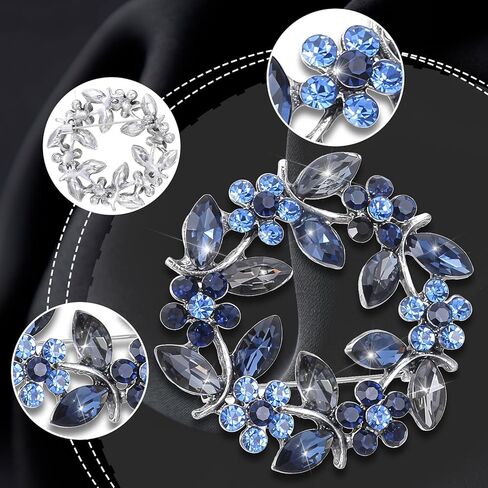 Flower Brooches for Women,Blue Wreath Brooch Pin,Crystal Pearl Flower Brooches Pins, Elegant Accessory for Weddings, Parties & Mother’s Day Gifts in Kuwait