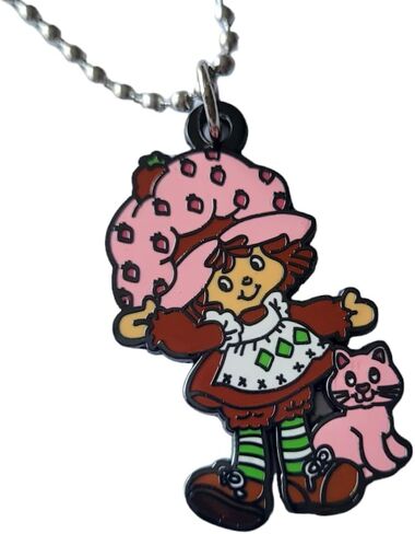 Vintage Strawberry Girl Enamel Pendant Neckalce, 1.5 Inches, 30 inch Adjustable Ball Chain in Saudi Arabia