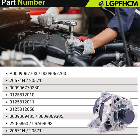 12V 190A A0009067703 Alternator for Mercedes-Benz C300 W205 2015-2018 For GLC300 C253 2016-2019 For GLC350e 2020 For Metris SC6 pulley 2018-2021 For Metris 2021 CW 4-Groove #0125812011 0125812058 in Kuwait