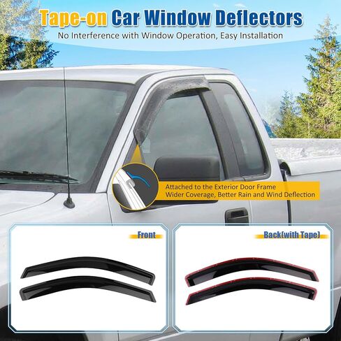 FREEMOTOR802 Tape-on Car Window Deflectors, Compatible with 2004-2008 Ford F-150 Regular Cab (Standard Cab), Dark Tinted Acrylic Rain Guards Side Window Visors Wind Deflectors, 2-Piece Set in Saudi Arabia