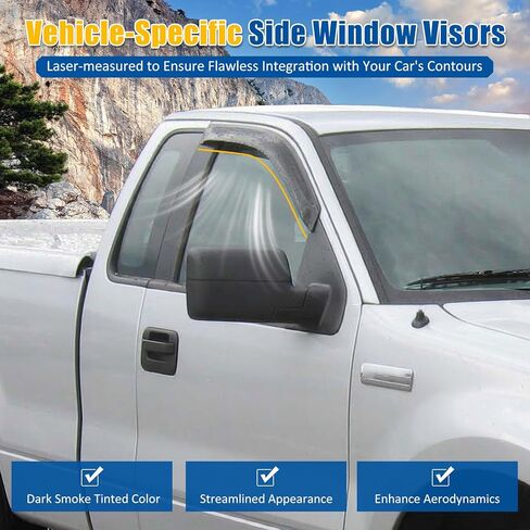 FREEMOTOR802 Tape-on Car Window Deflectors, Compatible with 2004-2008 Ford F-150 Regular Cab (Standard Cab), Dark Tinted Acrylic Rain Guards Side Window Visors Wind Deflectors, 2-Piece Set in Saudi Arabia